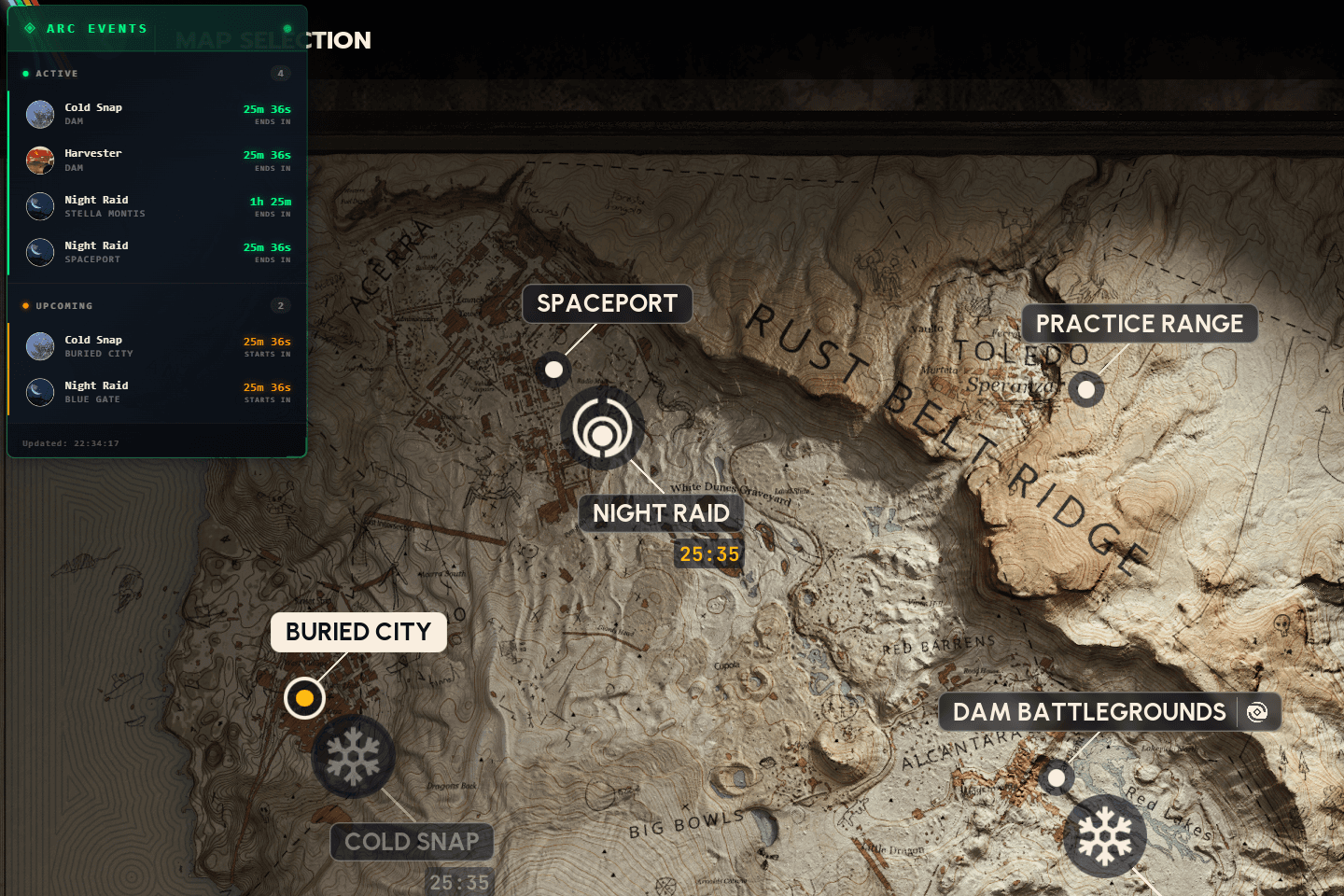 ARC Raiders map selection screen