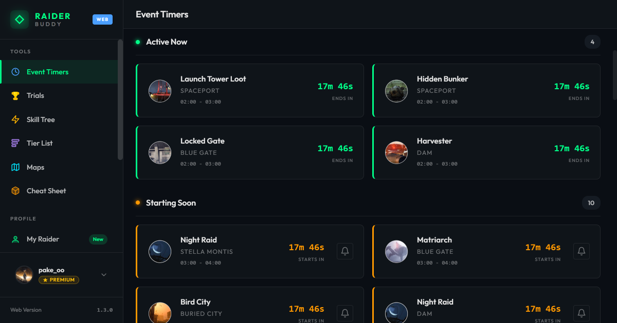 ARC Raiders Event Timers | RaiderBuddy